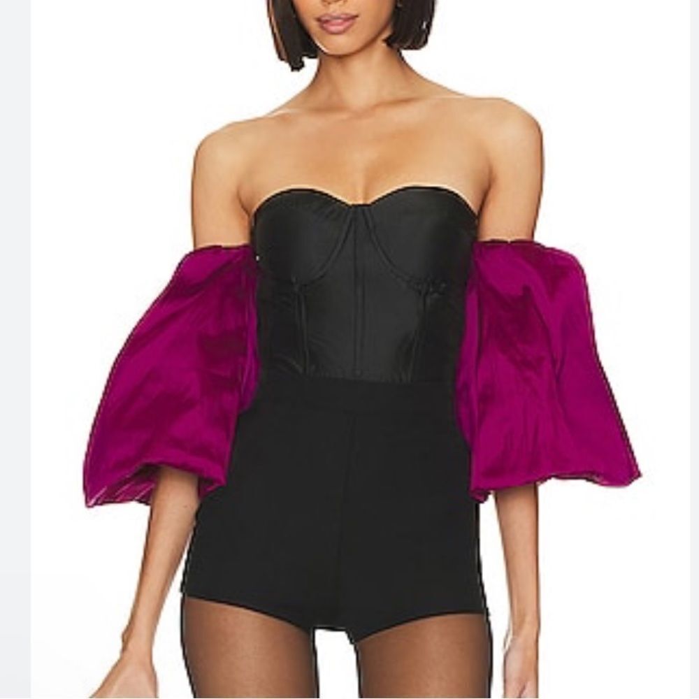 NWT Misa Los Angeles Dita Top Black & Magenta bustier corset blouse Revolve XS